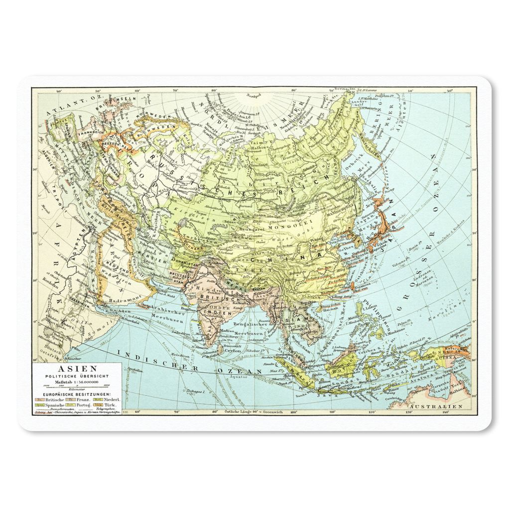 MuchoWow Mauspad Mousepad Klassische Weltkarte Asien 40x30 cm - Mousepads - Maus Mat - Pad - Mausunterlage - Anti Rutsch