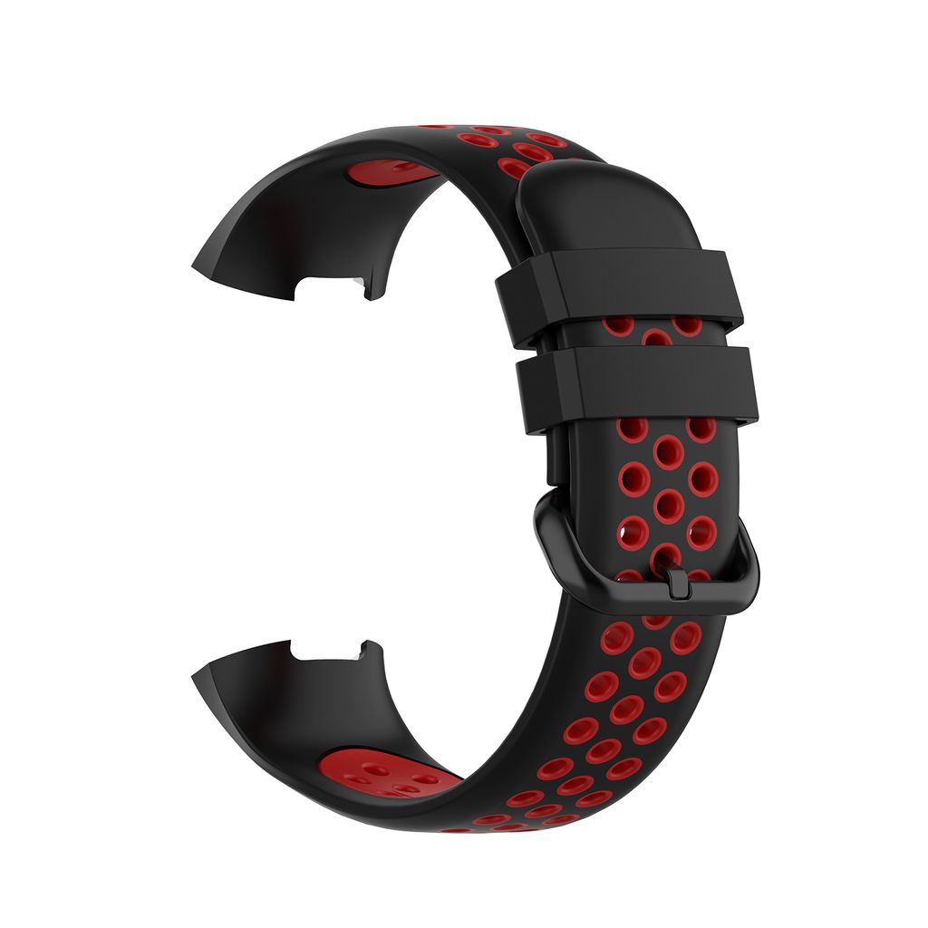 Für Fitbit Charge 3 + 4 Silikon Armband weiches Ersatzarmband für Sport / Fitness geeignet atmungsaktiv Größe L SCHWARZ-ROT