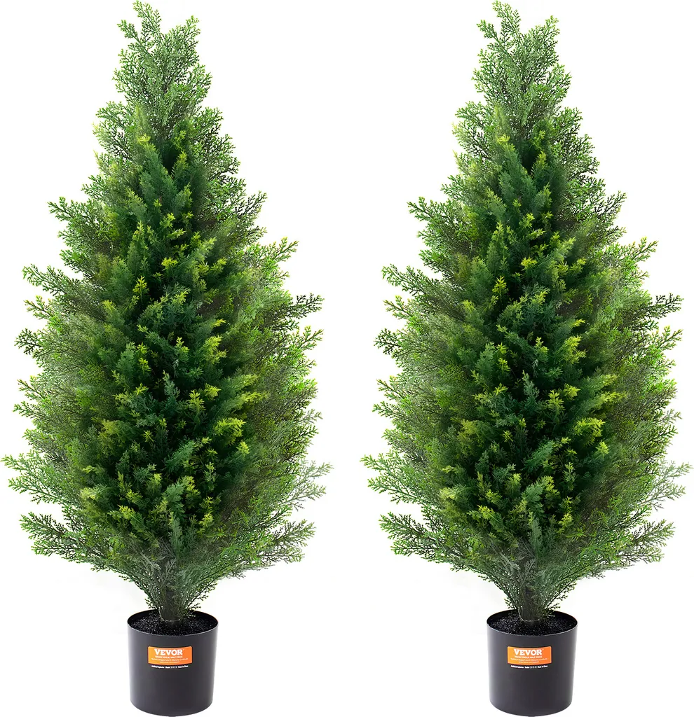 Plante Artificielle Extérieure Cèdre Vert 91cm - Set de 2 Cyprès en Pot