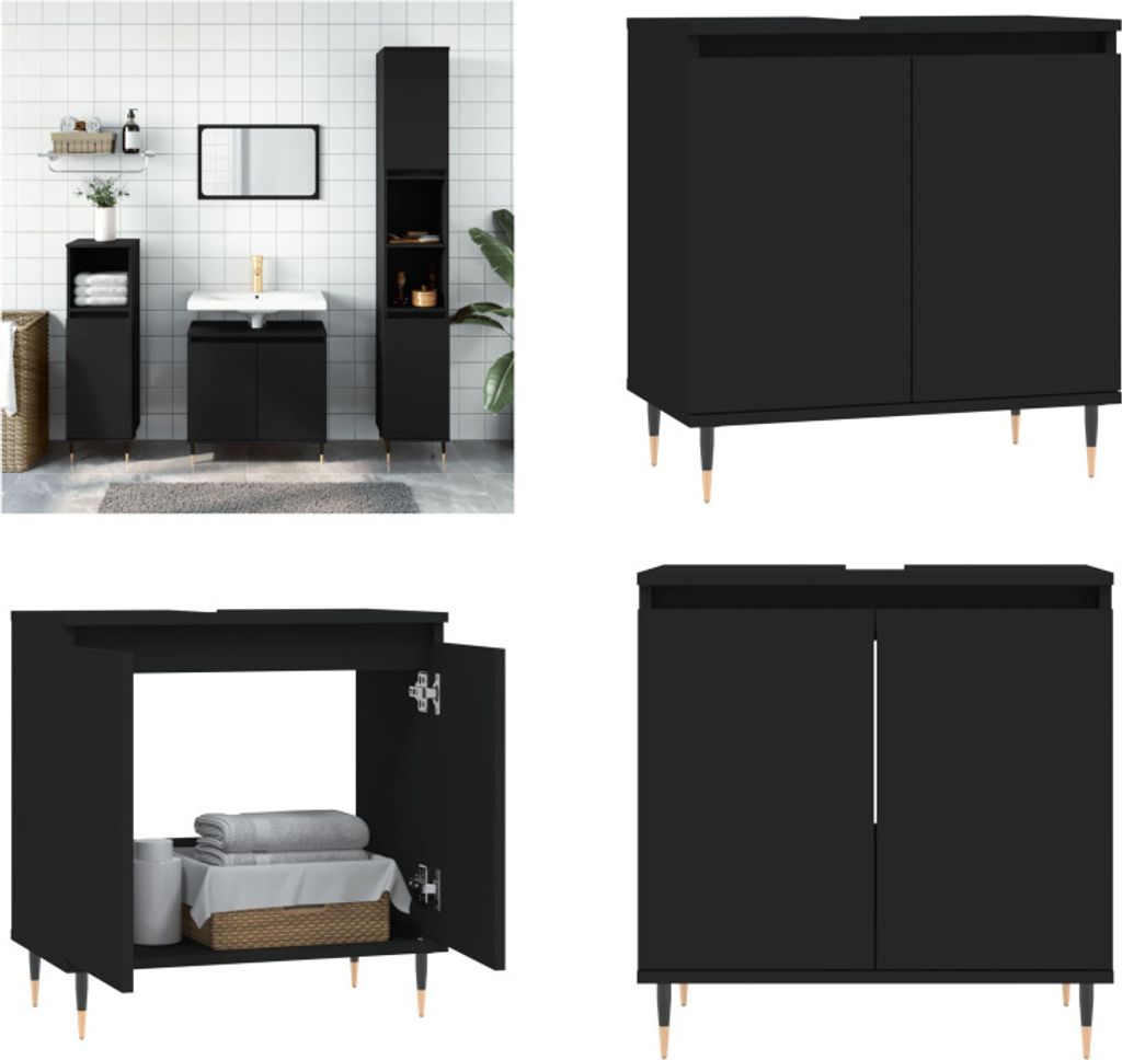 vidaXL Badschrank Schwarz 58x33x60 cm Holzwerkstoff - Badezimmerschrank - Badezimmerschränke - Schrank - Schrank Bad
