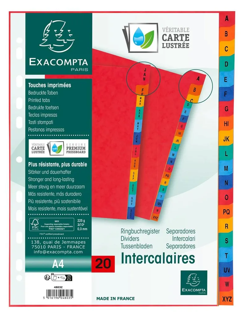 Intercalaires A4 Colorspan 225g Très Robustes 20 Onglets Multicolore - 3