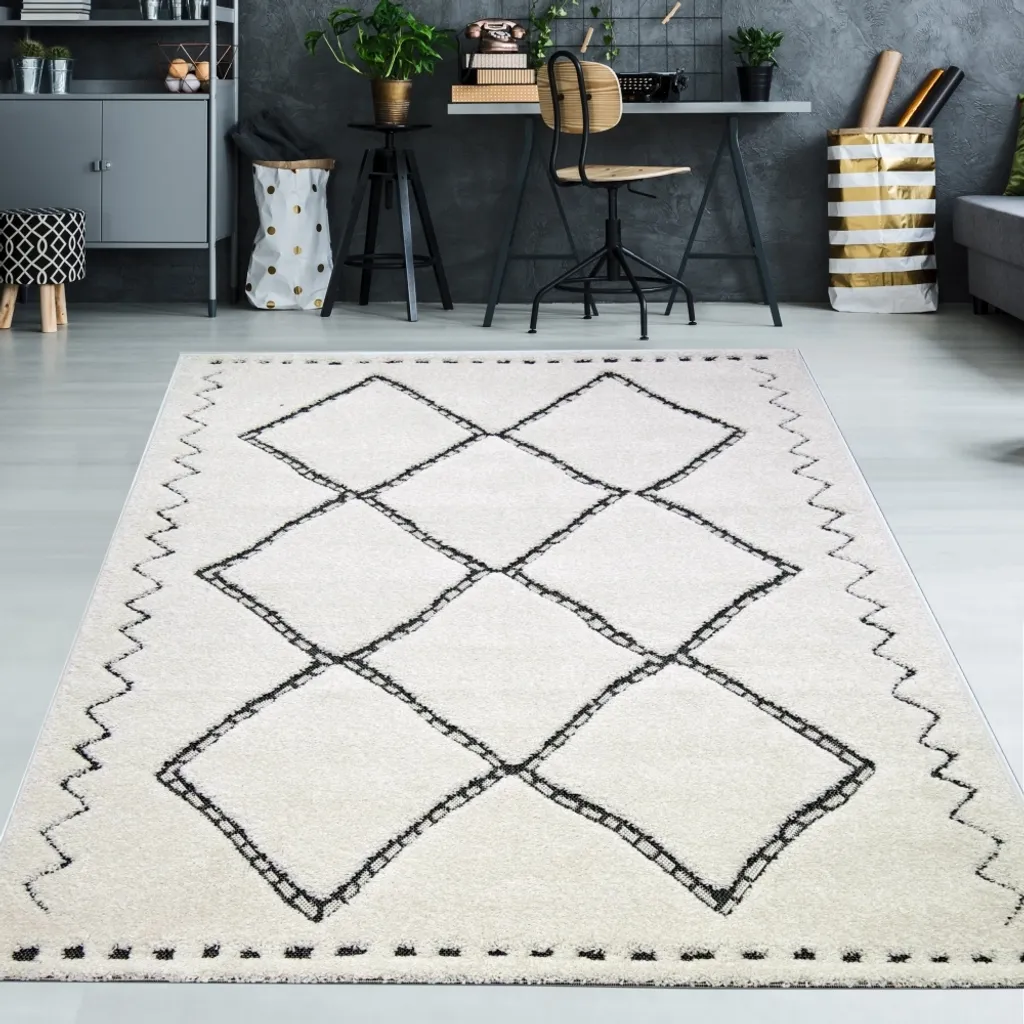 Tapis doux crème et noir 240x340 cm - Réduit le bruit et réchauffe le sol