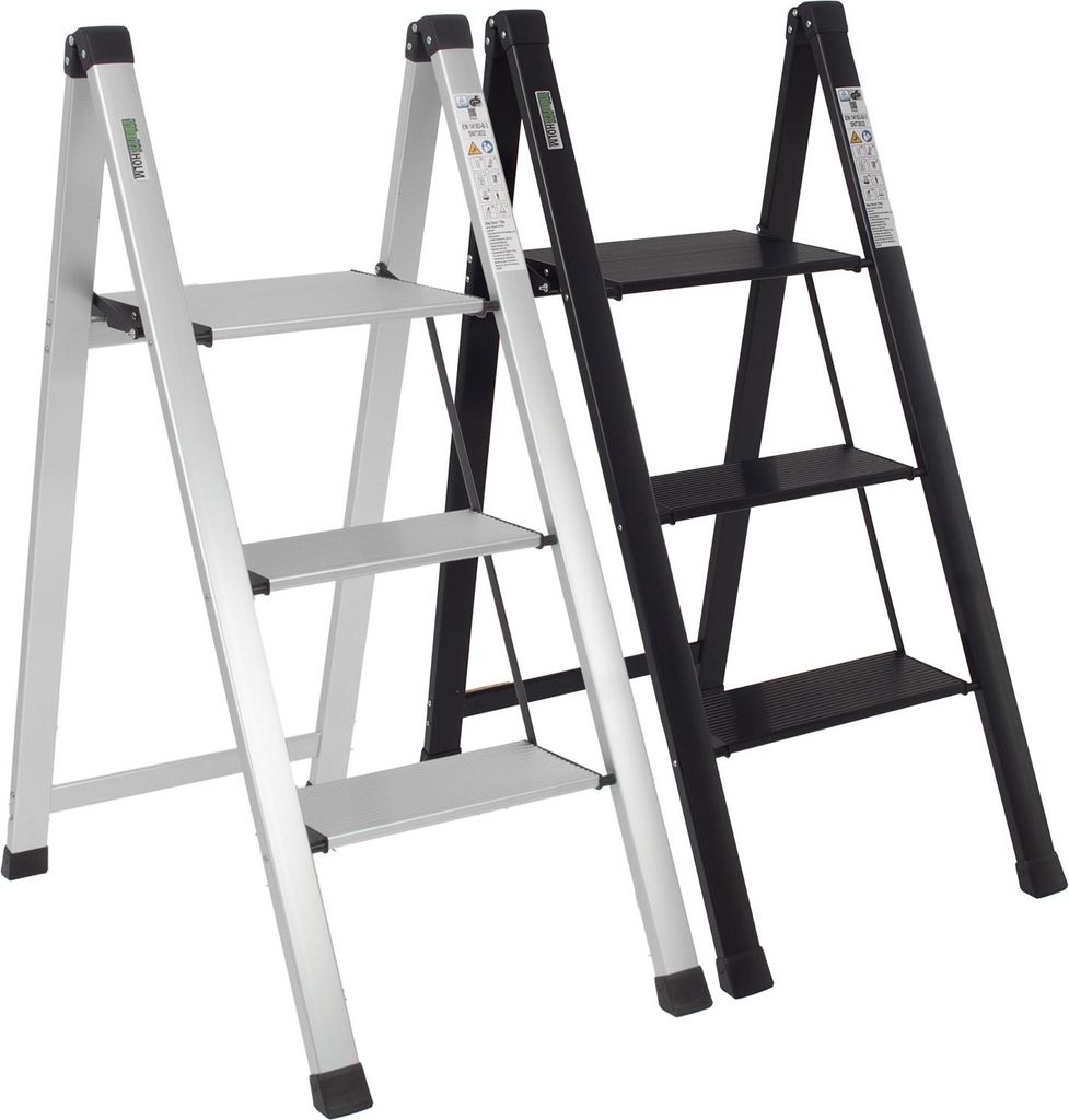 Alu Trittleiter 3-stufig silber klappbar 150 kg Anti-Rutsch Trittflächen Klapptritt