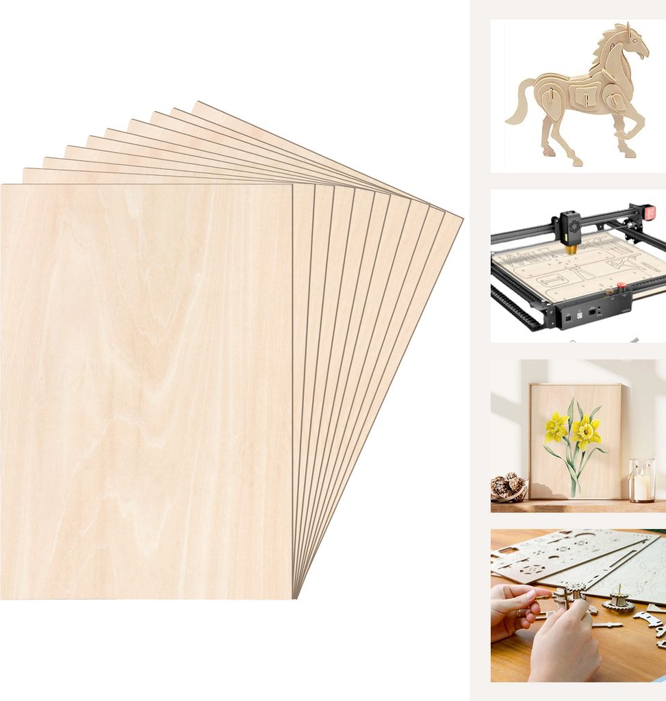 Hengda 10 x A3/A4 Holz-Platte | 420 x 300 x 3 mm | Dünne Sperrholz-Zuschnitte | Perfektes Blatt für Laubsäge, Brandmalerei, Laserschnitt, Durchb...
