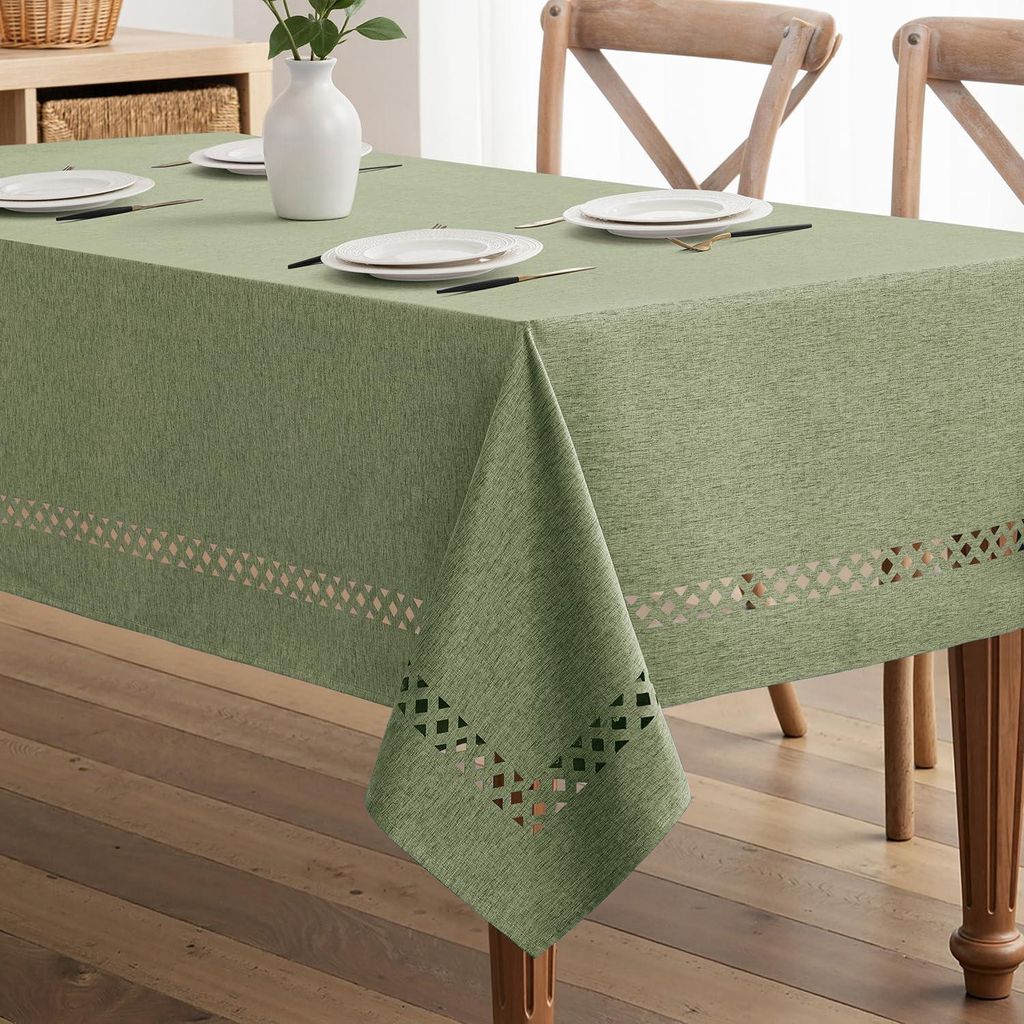 Tovaglia in poliestere, effetto lino, verde, rettangolare, Immagine del prodotto 