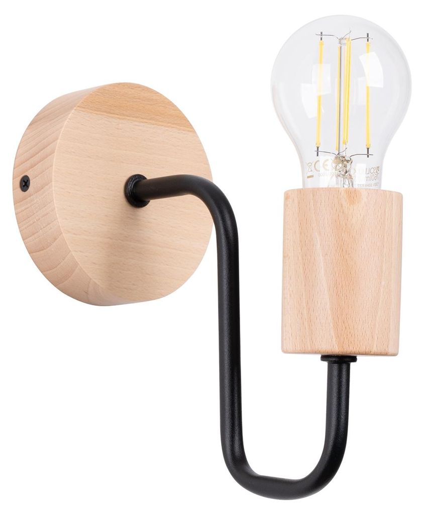 Kinkiet TIMBO czarny-naturalne drewno 1xE27x15W drewno Zdjęcie produktu 