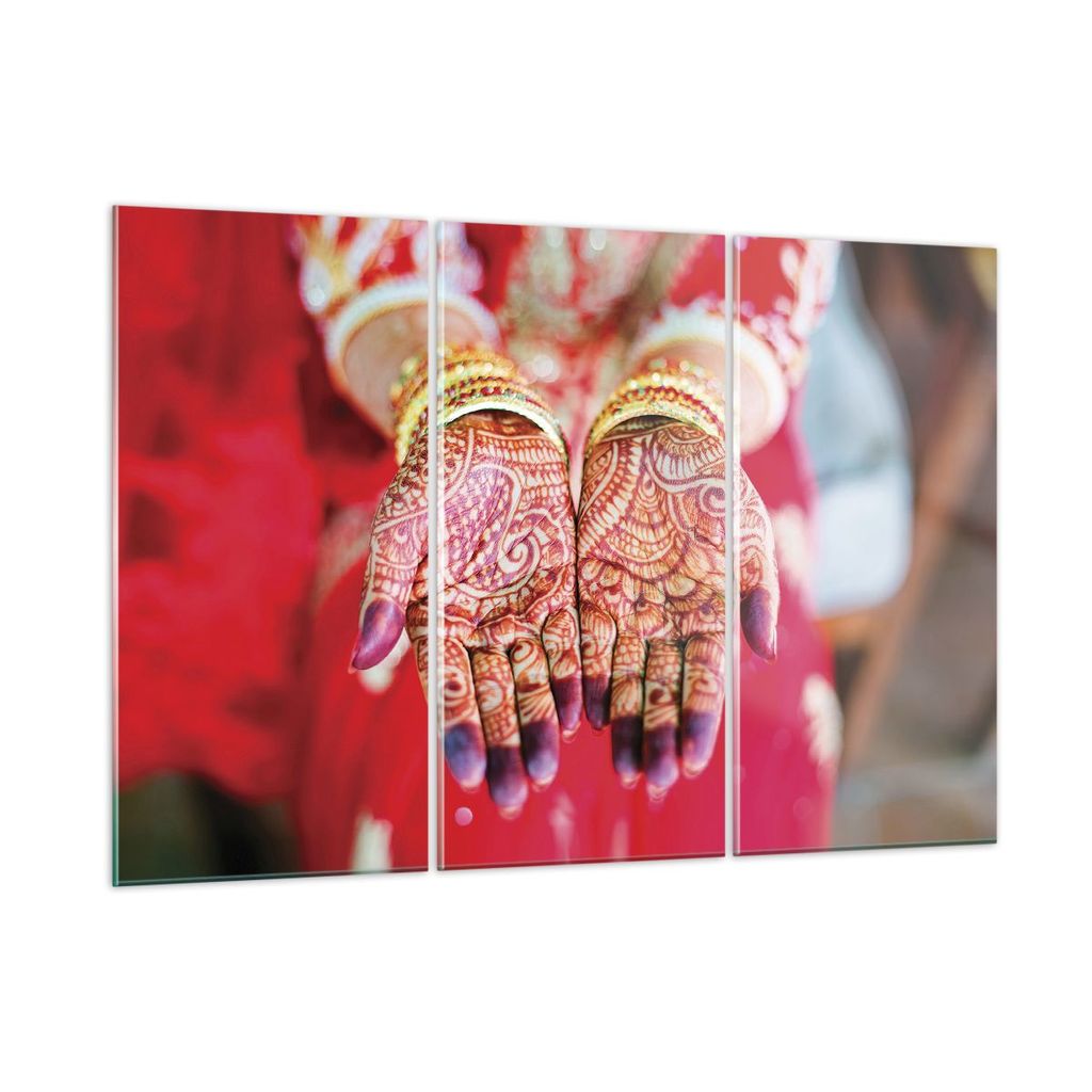 Bilder auf glas - 3 Teile - Hände orientalisch Muster - 105x70cm - Glasbilder - Wandbilder - Bilder - zum Aufhängen bereit - Wanddekoration aus G...