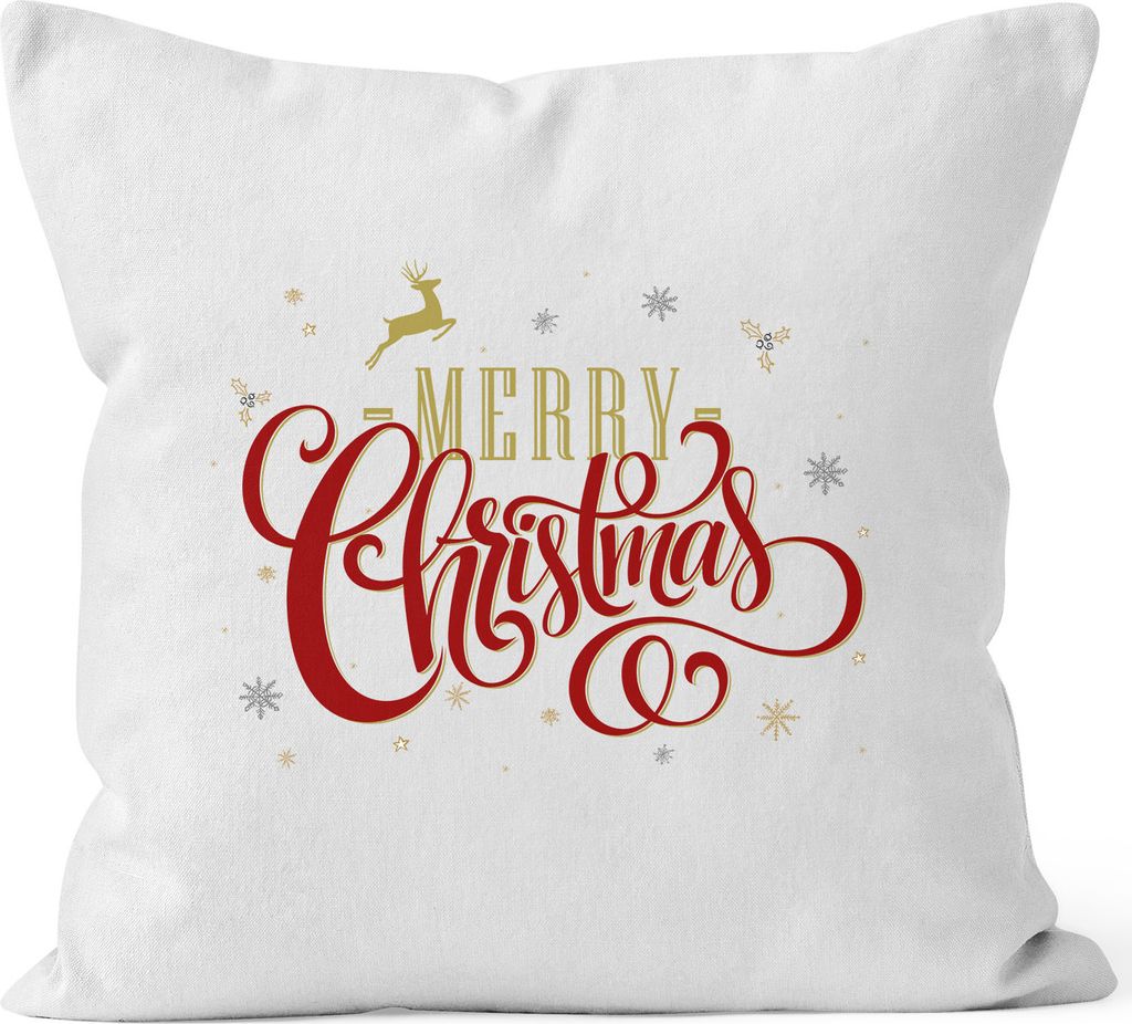 Kissenbezug Merry Christmas Weihnachten Geschenk Kissen-Hülle Deko-Kissen 40x40 Baumwolle MoonWorks weiß unisize