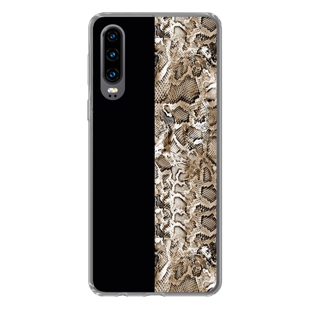 MuchoWow Handyhülle Schutzhülle Hülle für Huawei P30 Schlange - Tiermuster - Braun Silikon Softcase Handy Hülle - Kartenbesitzer