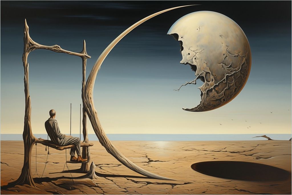 Wallario selbstklebendes Poster - Mondschaukel in der Wüste, Größe: 61 x 91,50 cm