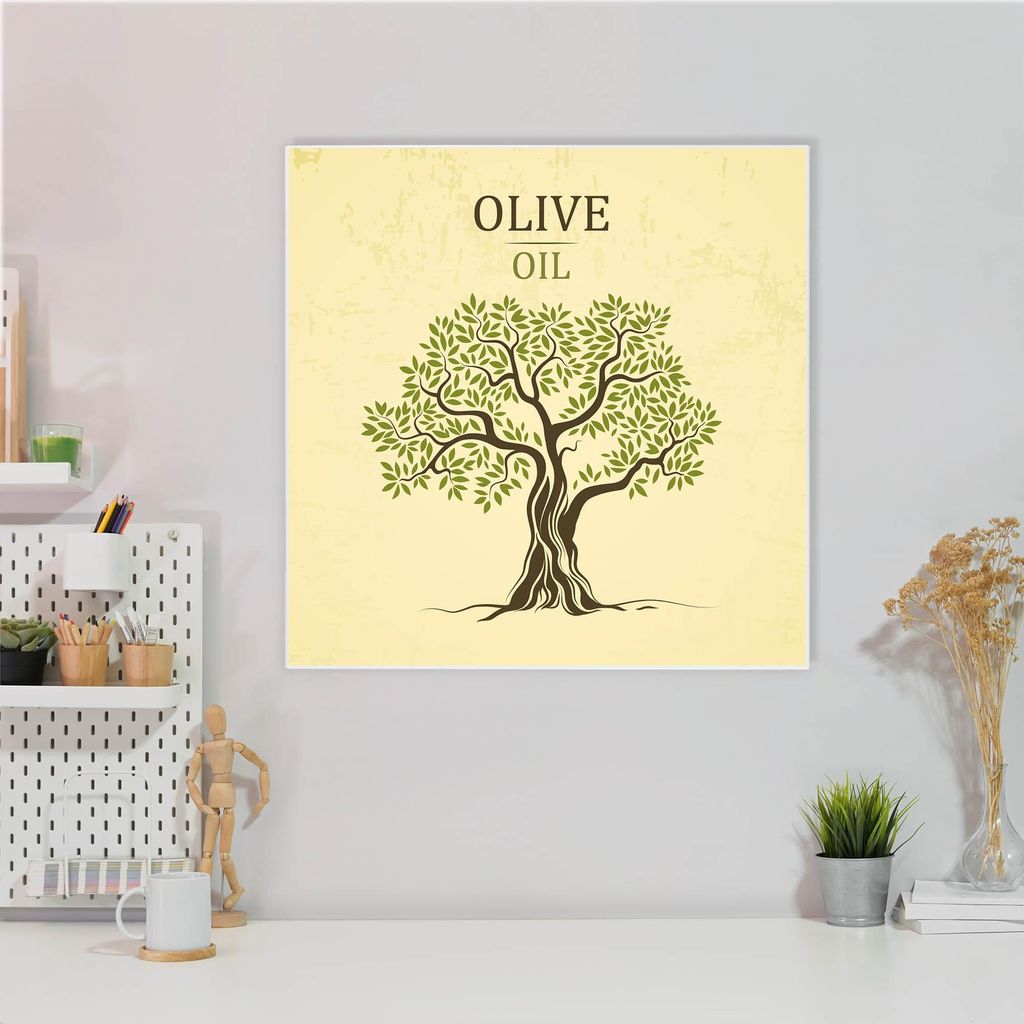 Design Stahlmagnettafel Quadratisch 50x50cm Olivenbaum