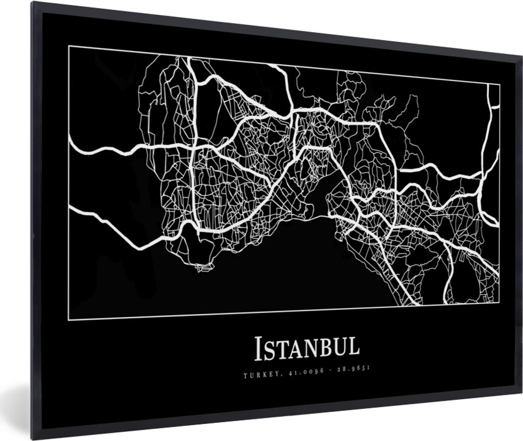 MuchoWow Gerahmtes Poster Stadtplan - Istanbul - Karte 90x60 cm - Poster mit Schwarzem Bilderrahmen Wandposter Rahmen Foto Bilder - Fotorahmen - ...