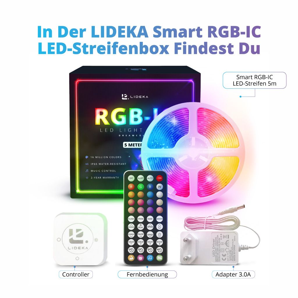 5m Regenbogen, Lideka® RGBIC LED-Streifen App
