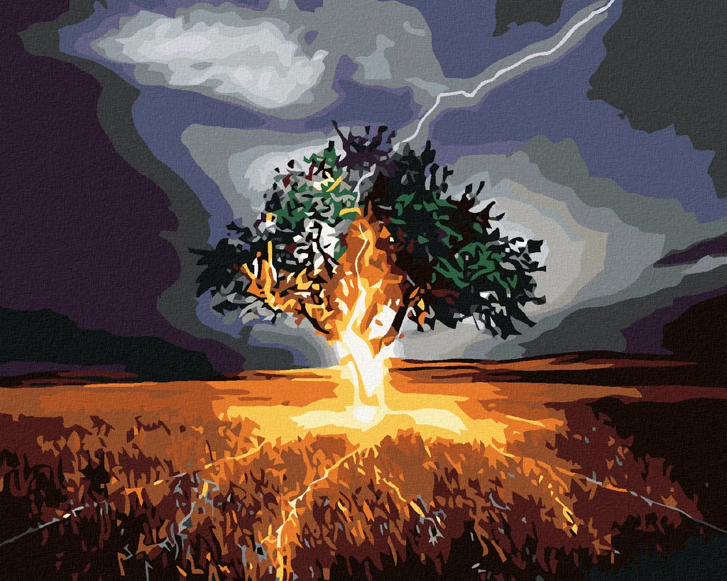 Zuty Pittura con Diamanti Fulmine sull'Albero 40x50 cm Telaio in Legno