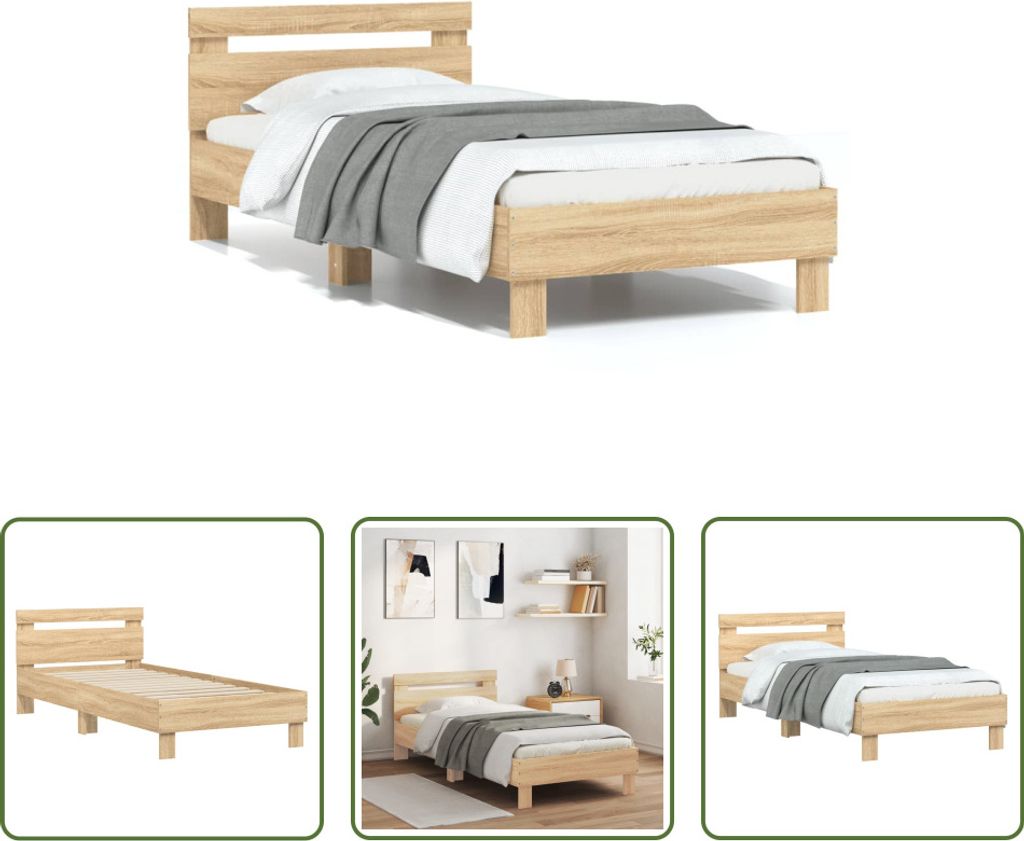 The Living Store Bettgestell mit Kopfteil Sonoma-Eiche 90x200 cm Holzwerkstoff