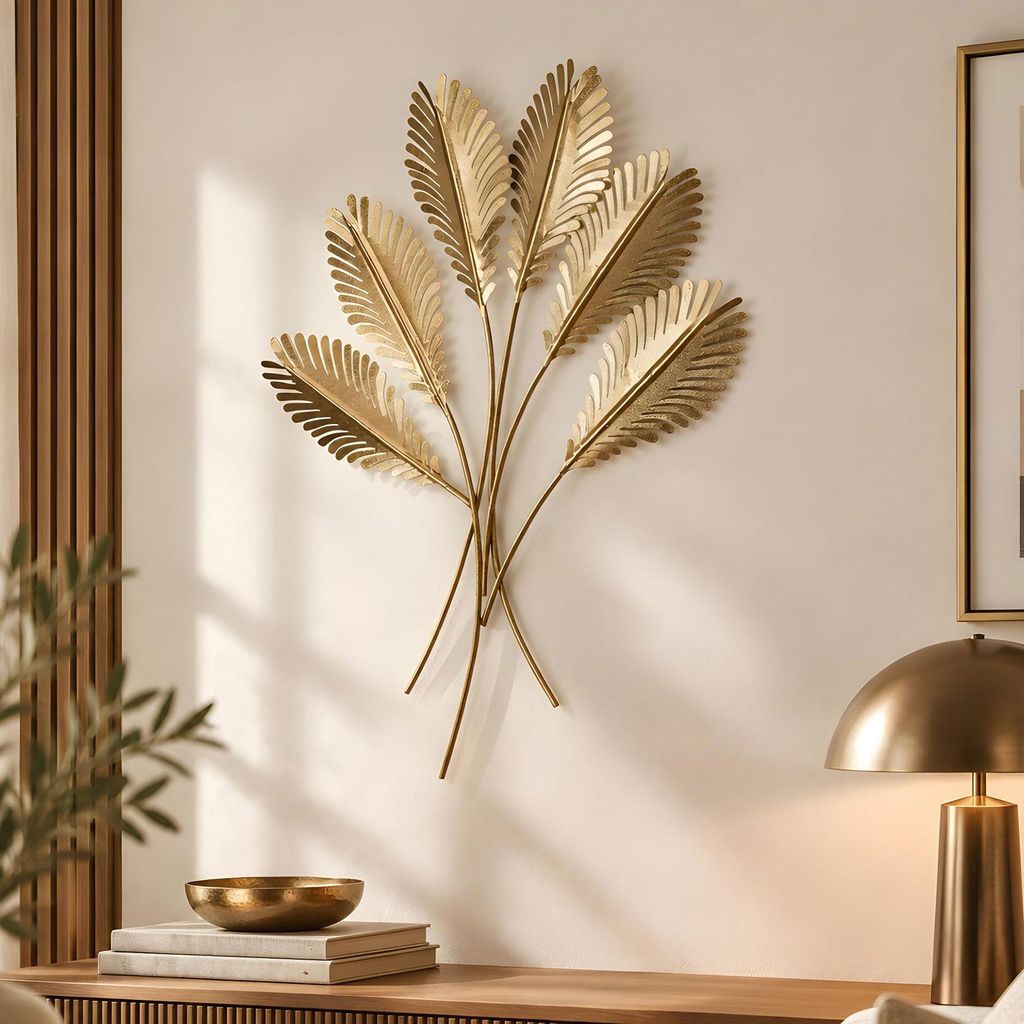 Wandbild Metall Gold Blätter H72cm 3D Metallbild Wanddeko Produktbild 