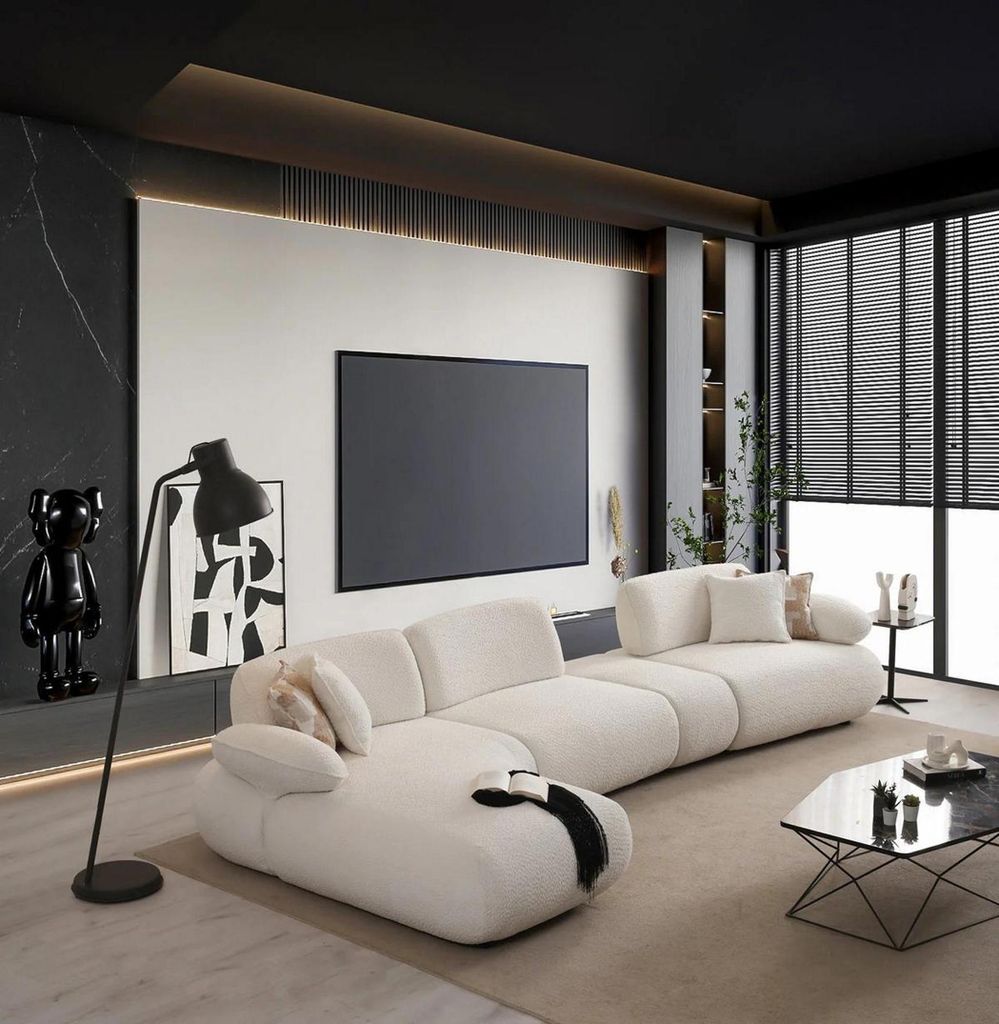 Edles Stoffsofa Weißes Ecksofa Moderne Wohnzimmer Textilcouch