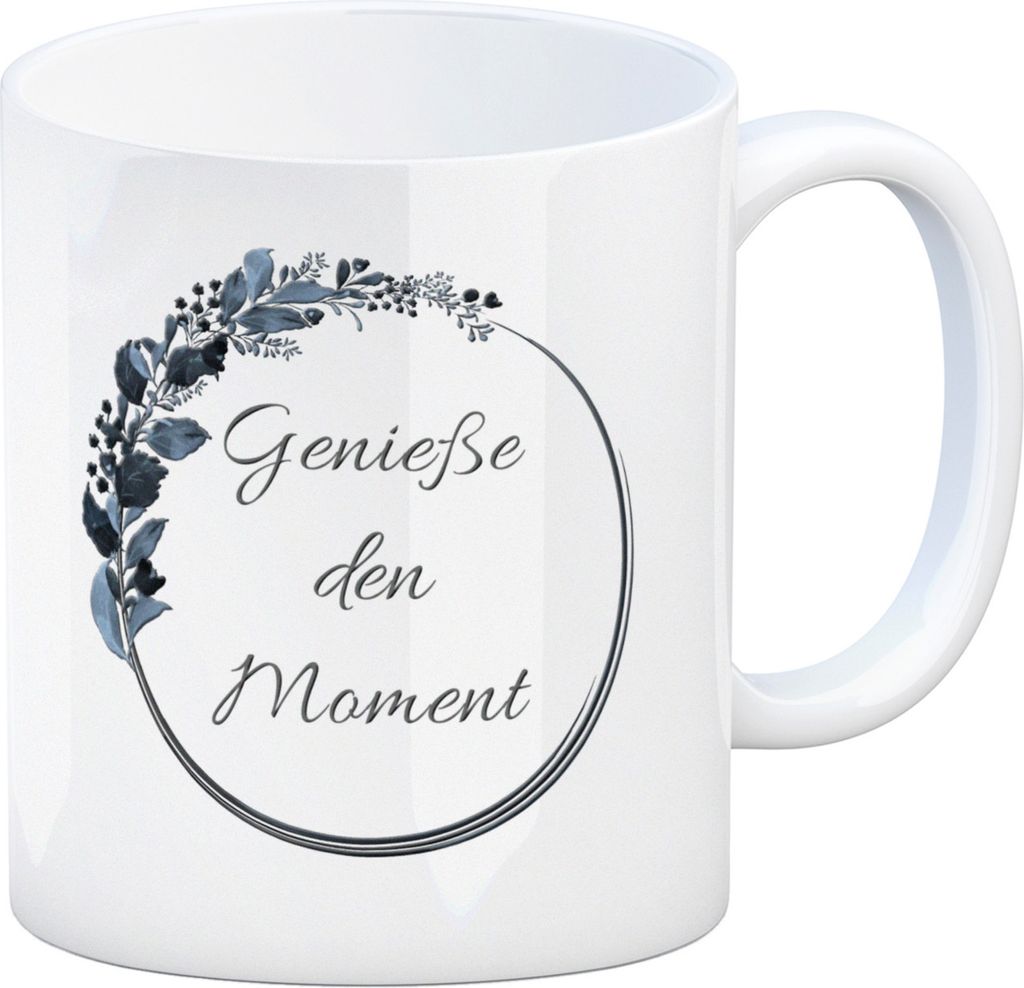 Genieße den Moment Kaffeebecher mit Blumenkranz herrlich wunderbar Kaffeepott