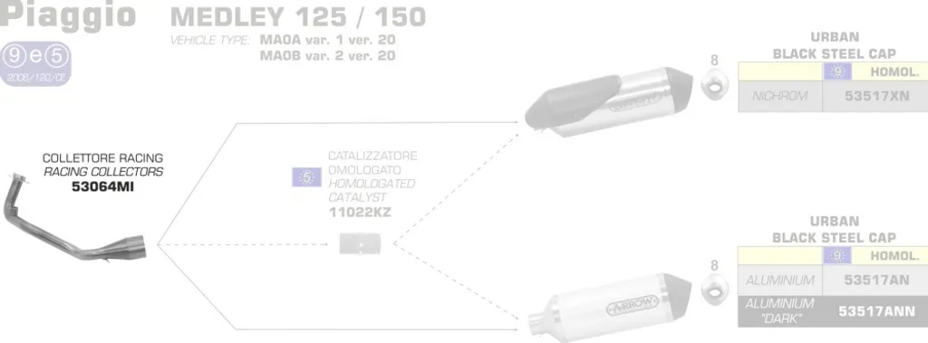 Collecteur ARROW en inox haute performance pour scooter Piaggio