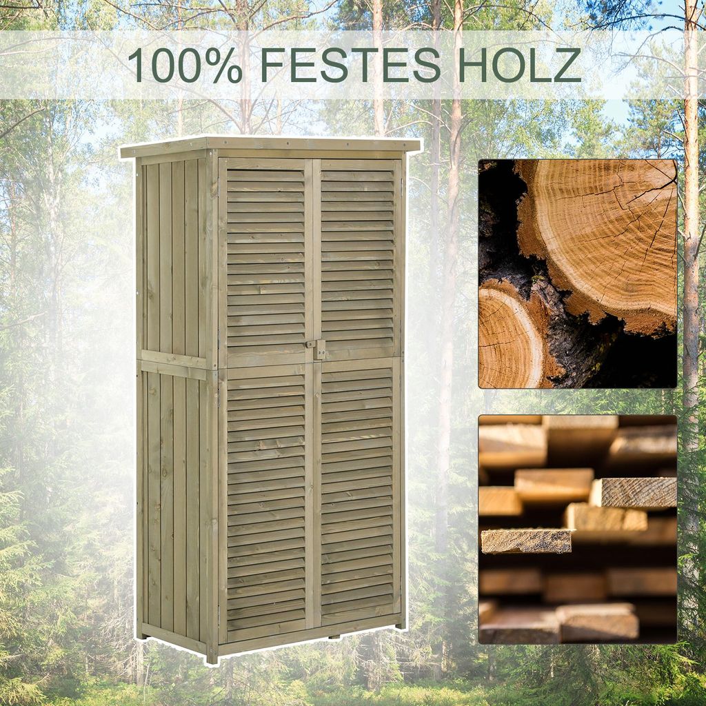 Outsunny Gartenschrank Holz Geräteschuppen 4 Fächer mit Produktbild 