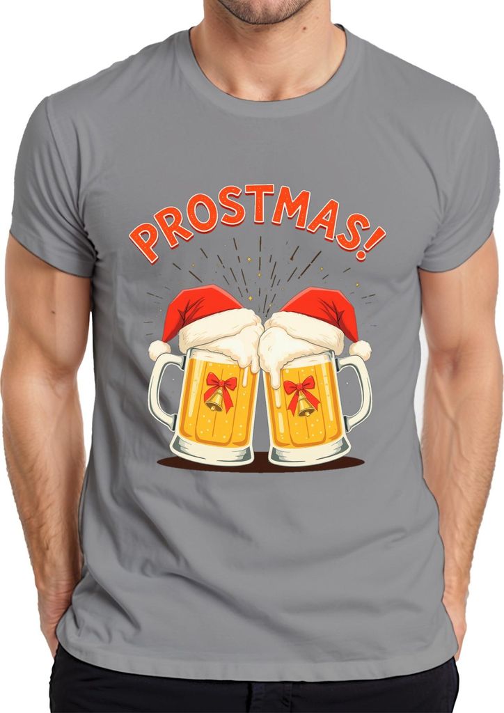 PROSTMAS! Bierkrug Weihnachten Santa Hut Geschenk lustig Herren T-Shirt, Grau, XL