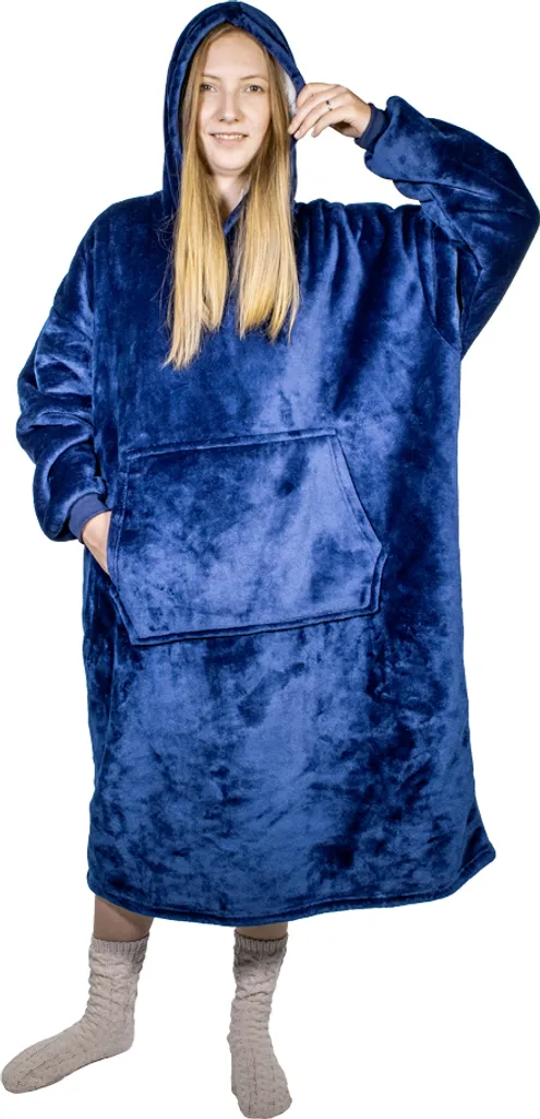 Felpa Coperta TV Blu S-XXL | Morbido Pile e Tasca Gigante