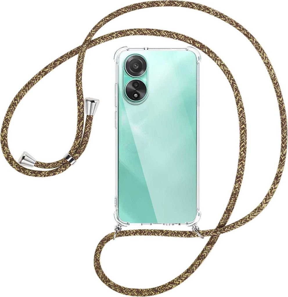Handykette Backcover-Schutzhülle mit Band (Metall silberfarben) für Oppo A78 4G (CPH2565) - braun+beige