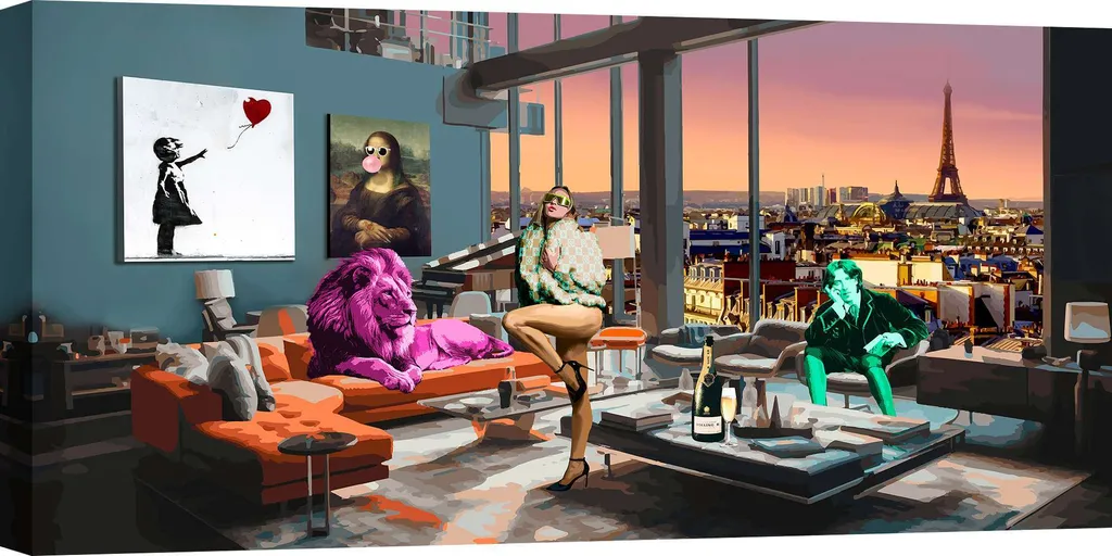 Quadro su tela pop art per il soggiorno - Gerard Madau, Surrealofts: Paris - 70x35 cm