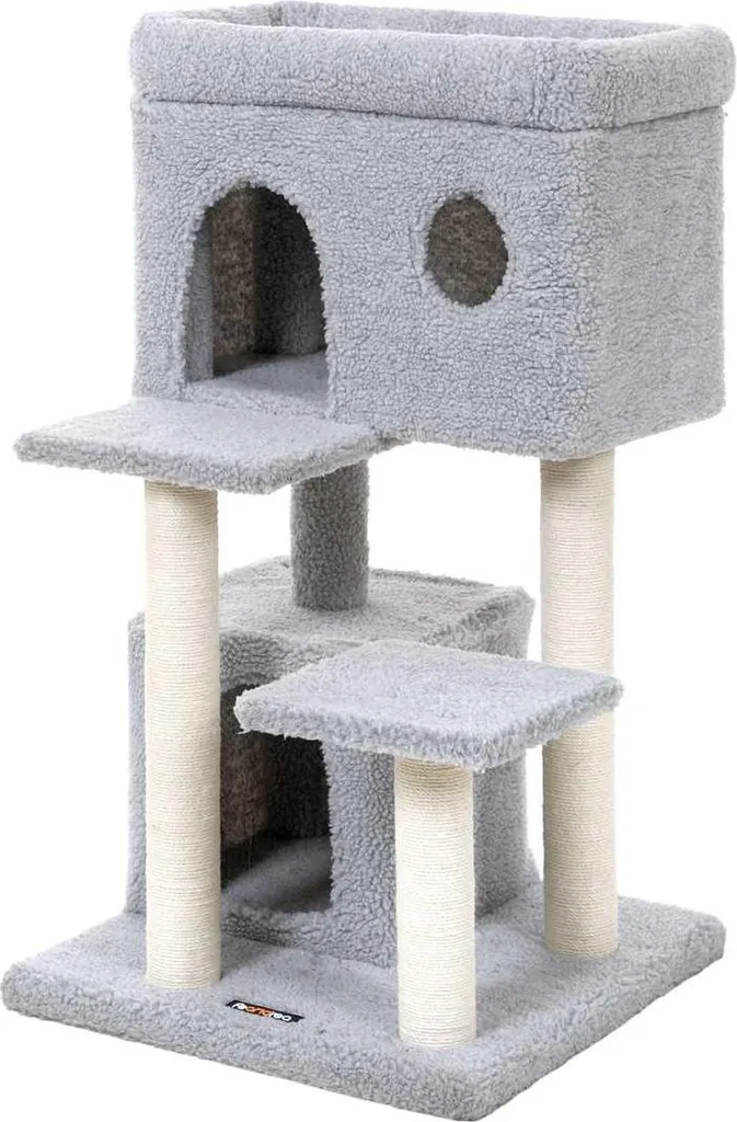 Arbre à chat 85 cm gris clair en polaire - Griffoir et tour de repos chat