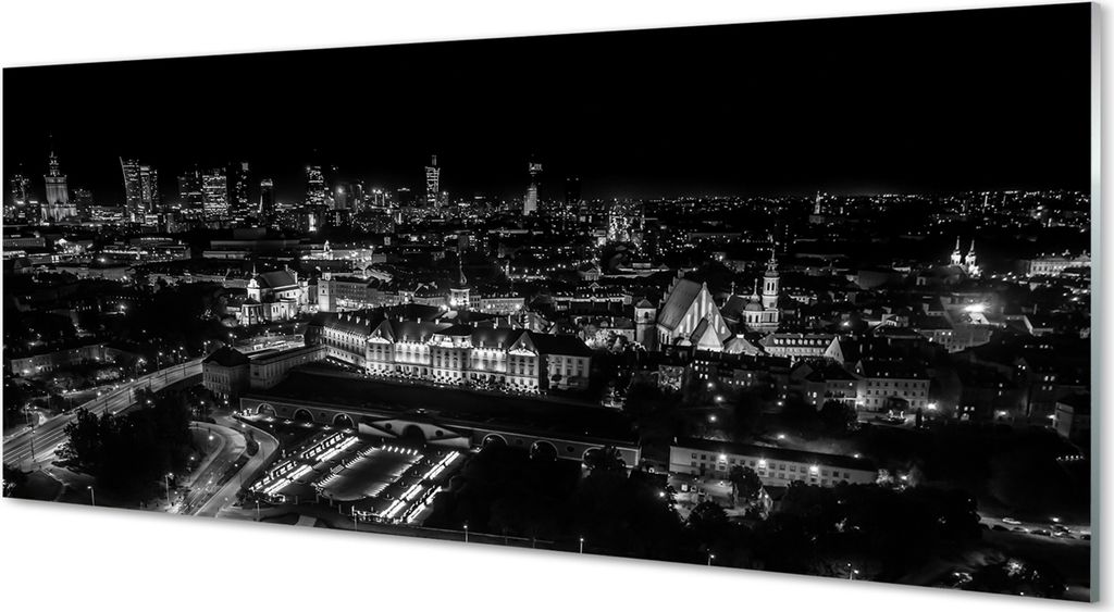 Glasbilder 125x50 Wandkunst Nachtpanorama von Warschau Wolkenkratzer