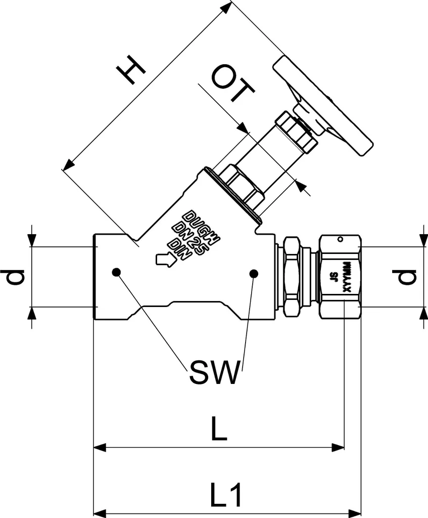 Vanne Passage Direct Sans Filetage DN25 avec Certification DVGW JS - 2