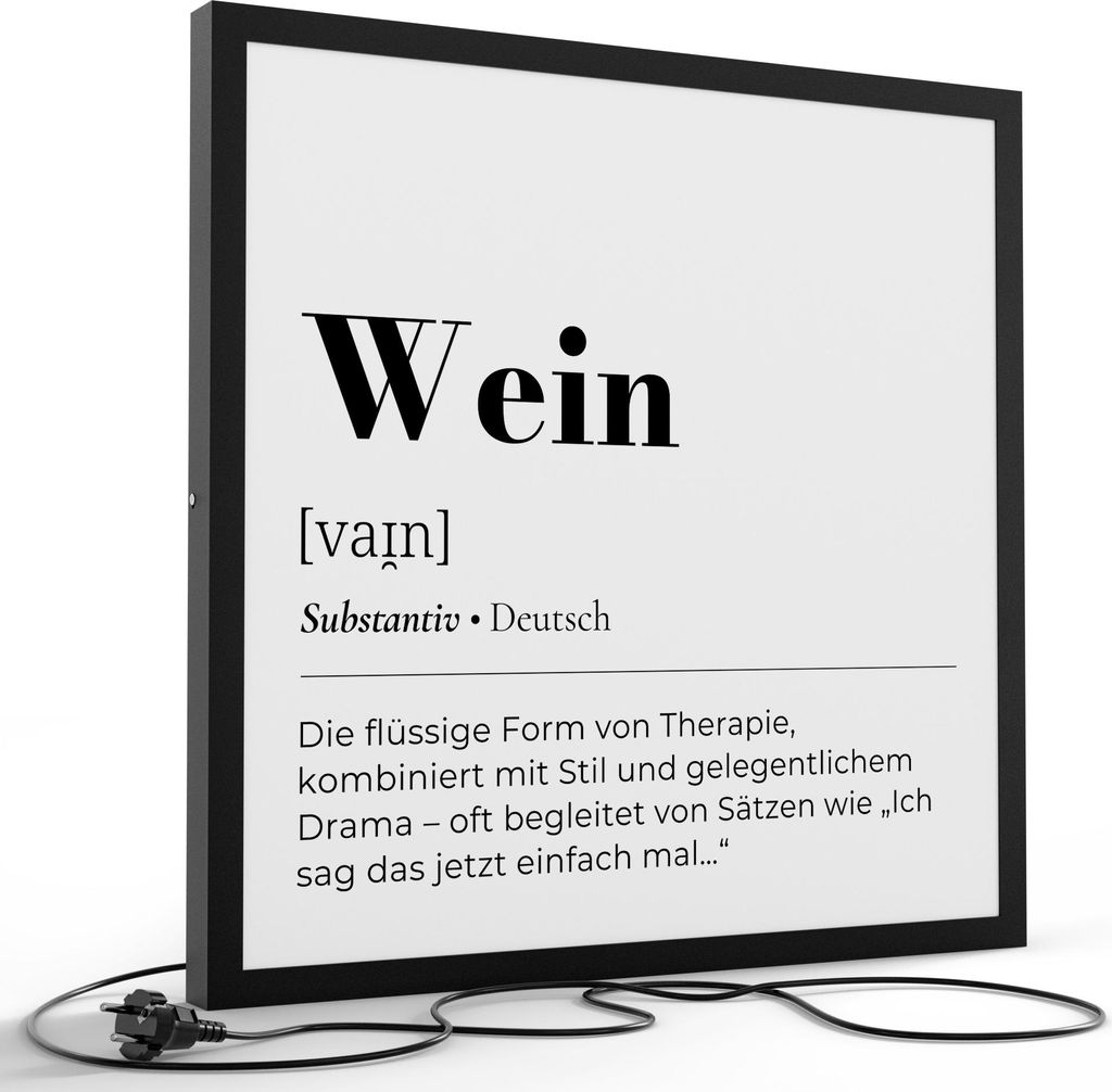 DEQORI LED-Bild & Lampe 60x60 cm Schwarz 'Wein - Definition' Leuchtbild LED Leuchte