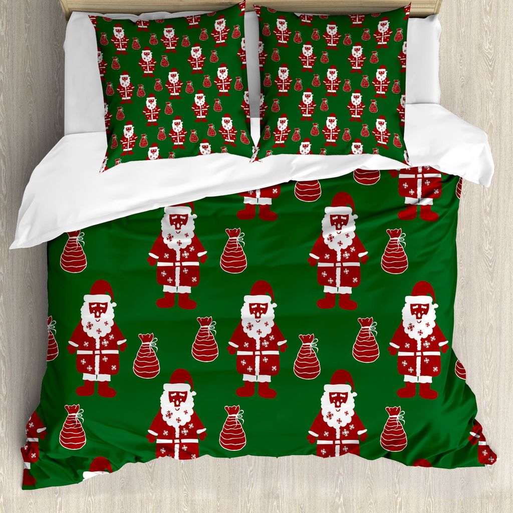 ABAKUHAUS Geometrisch Bettbezug, Weihnachtsmann Präsens, Milbensicher Allergiker geeignet mit Kissenbezügen, 200 cm x 200 cm - 80 x 80 cm, Grüne...
