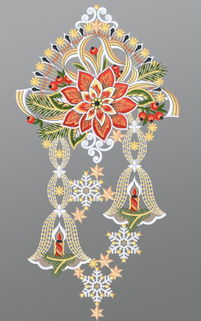 Fensterbild aus Plauener Spitze - Weihnachtsstern mit Kerzen (Bx H) 19cm * 37cm mehrfarbig Fensterdekoration Fensterschmuck