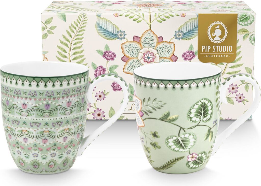 PIP STUDIO Lily&Lotus Light Green Becher 450ml XL Set2