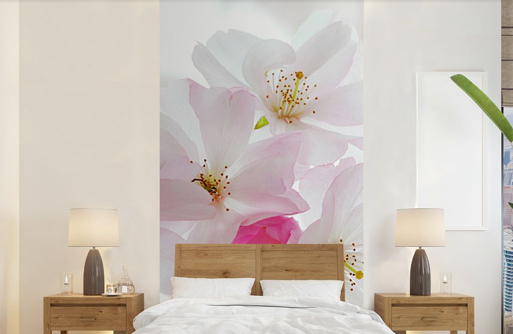 MuchoWow Fototapete für Wohnzimmer oder Schlafzimmer Wandtapete Vinyl Motivtapete Kirschen - Blüte - 120x240 cm - Hintergrundbild