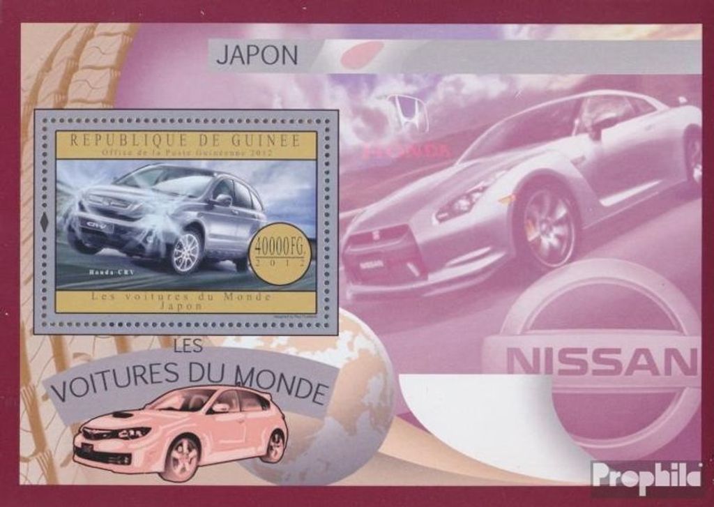 Briefmarken Guinea 2012 Mi Block 2168 (kompl. Ausgabe) postfrisch Autos von Japan (Honda CRV)