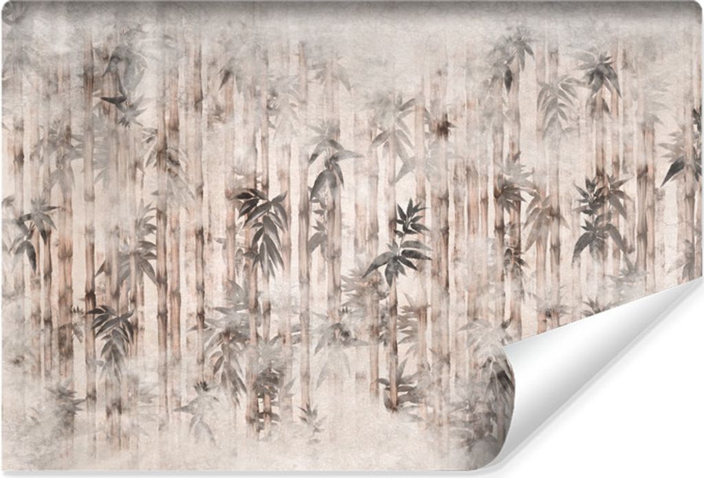 Muralo Selbstklebende Fototapete BAMBUS Blätter Pflanzen Beton Retro Stil Br. 450cm x Hö. 300cm