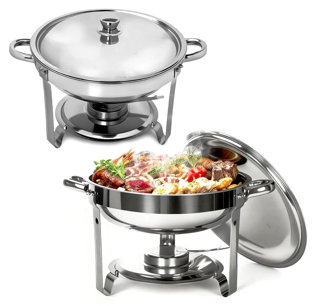 2er Set Chafing Dish 5L, Edelstahl Warmhaltebehälter für Catering, Buffet und Feiern