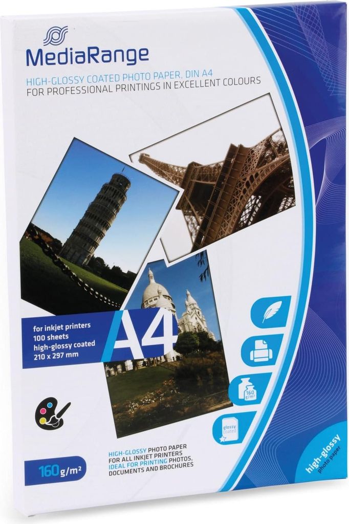 MediaRange Foto Papier hochglänzend A4 160g 100 Blatt Produktbild 