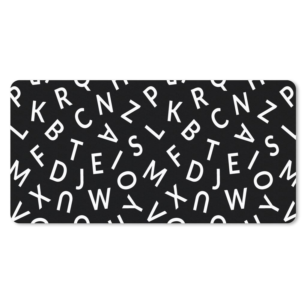 MuchoWow Mauspad Mousepad Buchstaben - Muster - Schwarz - Weiß 60x30 cm - Mousepads - Maus Mat - Pad - Mausunterlage - Nachhaltig