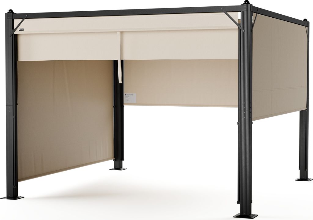 Blumfeldt Pantheon Cortina Pavillon 3x3 m – Aluminiumrahmen, Verstellbares Dach & Seitenrollos, Wetterfest & Stabil, Beige/Schwarz