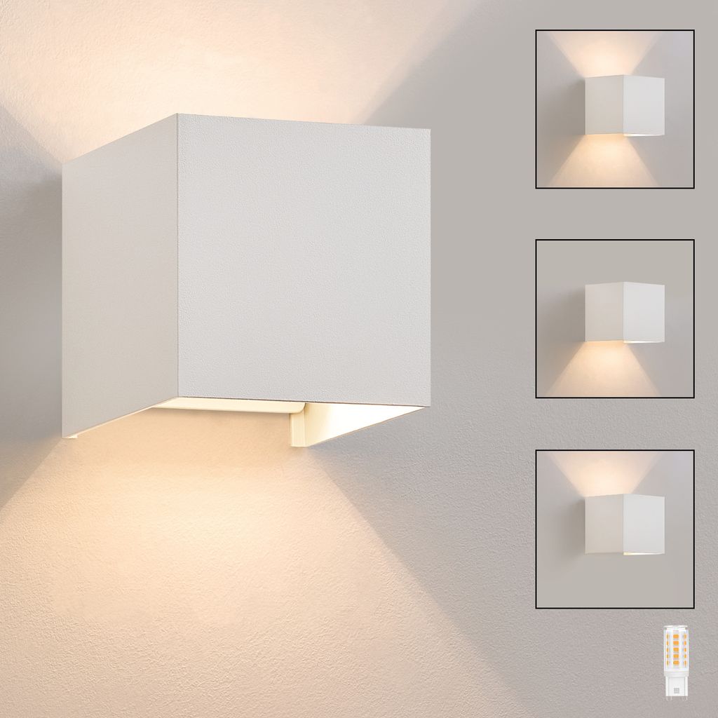 ZMH Led Wandleuchte 1ER Aussen Weiß Wandlampe G9 Warmweiß Modern Up Down IP65 Wasserdicht Außenwandleuchte Einstellbarer Strahl Flurlampe