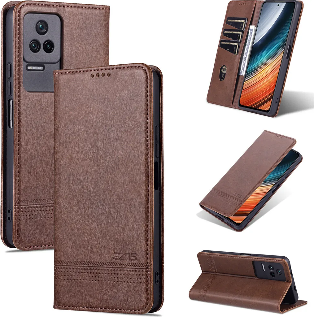 Redmi K40S Custodia in pelle, Flip Cover Wallet Case Chiusura magnetica Stand Custodia protettiva per Xiaomi Redmi K40S Caffè