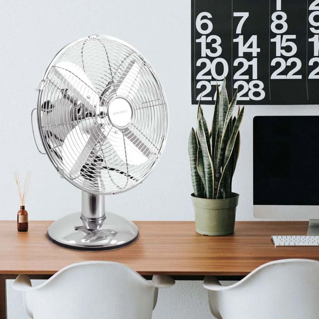 Ventilateur de table vintage en métal chromé avec mode oscillation 40W