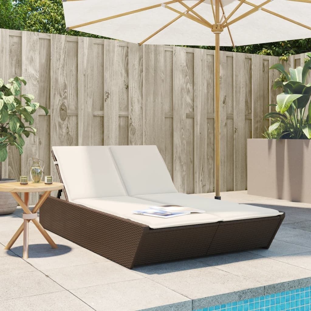 Maison Exclusive - Doppel-Sonnenliege mit Auflagen Braun Poly Rattan