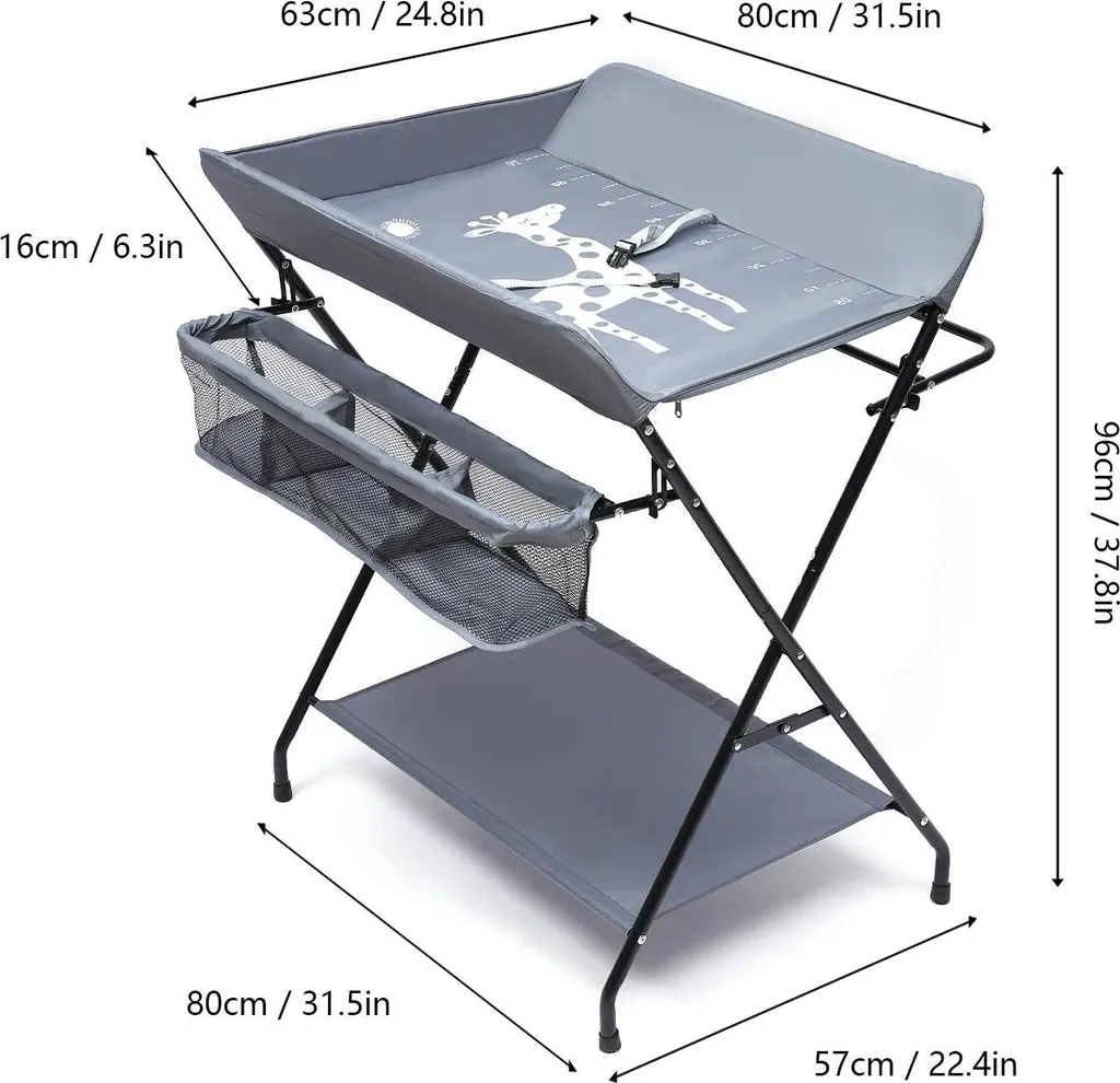 Station de change bébé 25kg pliable avec compartiments de rangement