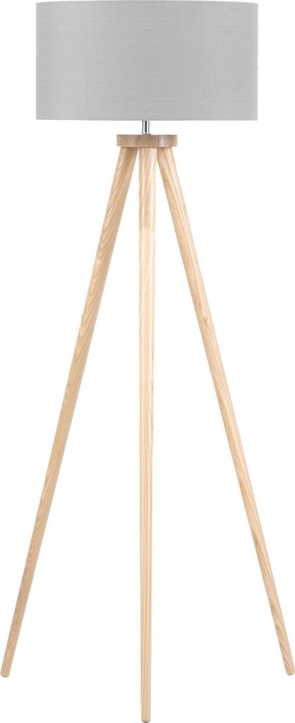 BELIANI Stehlampe Grau Holz 140 cm runder Stoffschirm Dreibeinig langes Kabel mit Schalter Modernes Design