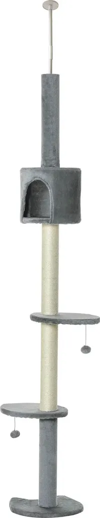 Arbre à chat avec grotte et balle de jeu, structure bois 4 étages 2m17
