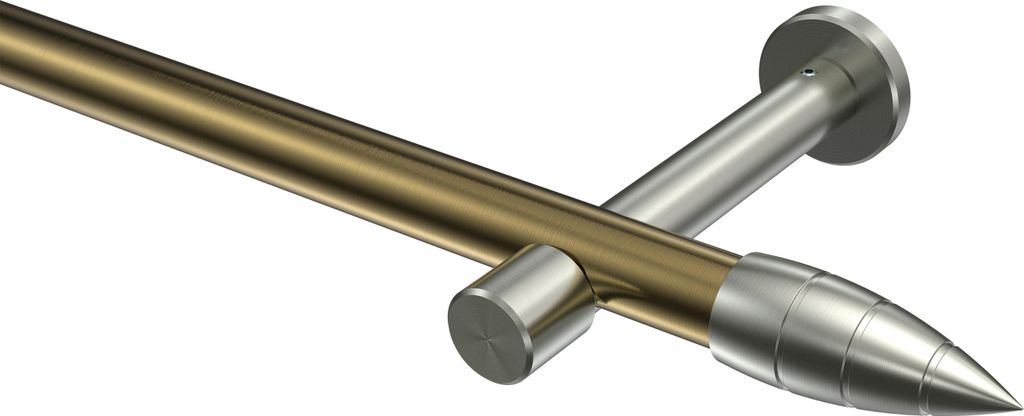 Interdeco Gardinenstange / Vorhangstange Messing Antik / Edelstahl-Optik, Typ Prestige Samanto (Rillenpatrone) ohne Ringe, 20 mm Ø 1-läufig, 220 cm